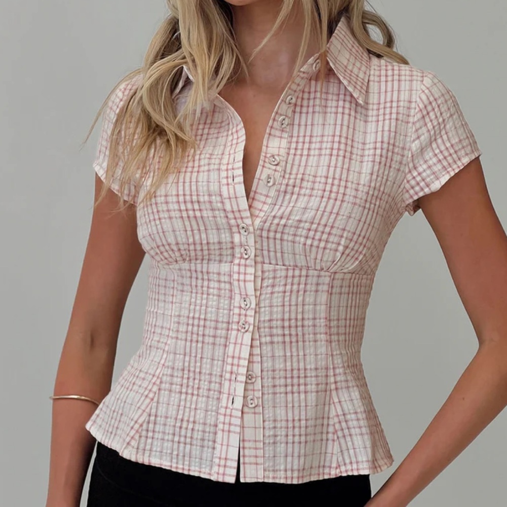 Princess Polly | Pink and White Fitted Button Down Shirt